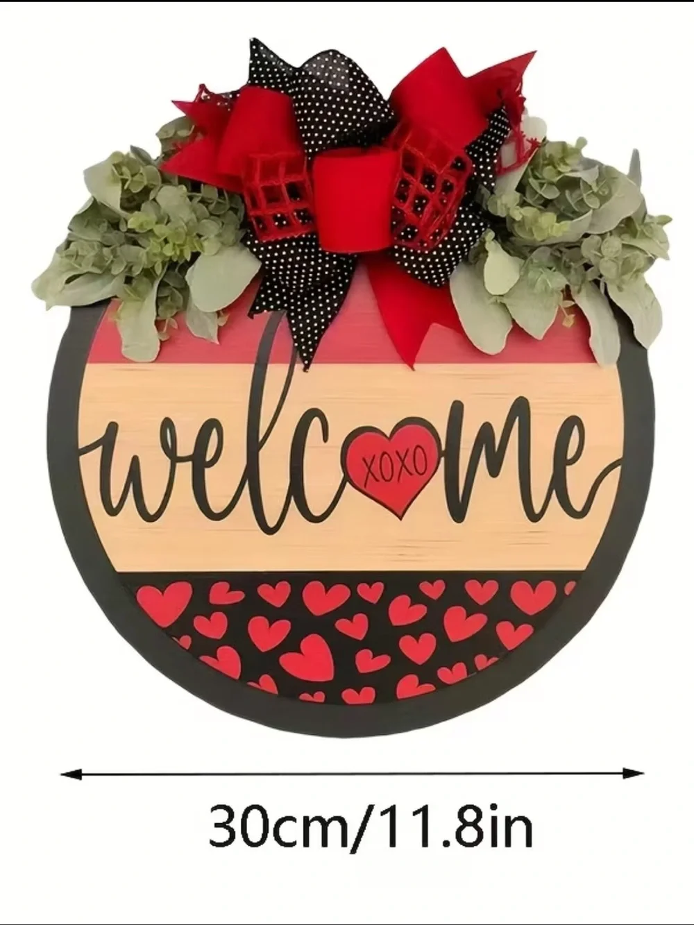 Red & Black Heart Welcome Wreath Door Hanger
